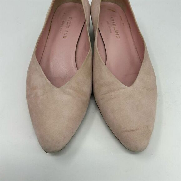 Everlane Women's V Sparkle Heeled Light Blush Pink Suede Block Pumps Size 7 - Picture 4 of 12